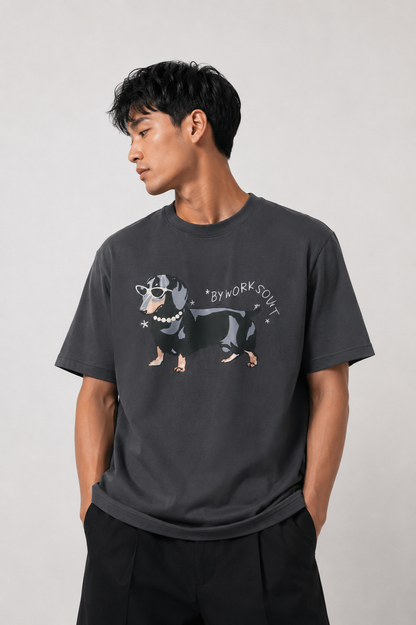 Workwear Dachshund Graphic Tee – Charcoal