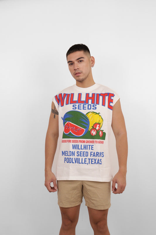 White Willhite Seeds Graphic Muscle Tee