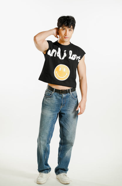 Smile Cropped Muscle Tee – Black