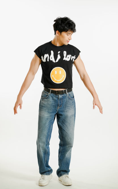 Smile Cropped Muscle Tee – Black