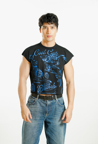 Cool Cats Cropped Muscle Tee – Black
