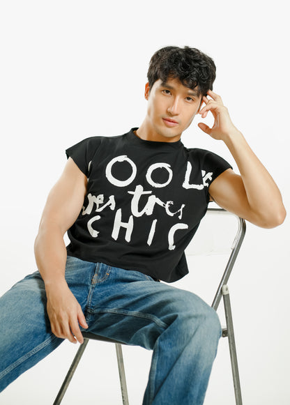 Très Chic Cropped Muscle Tee – Black