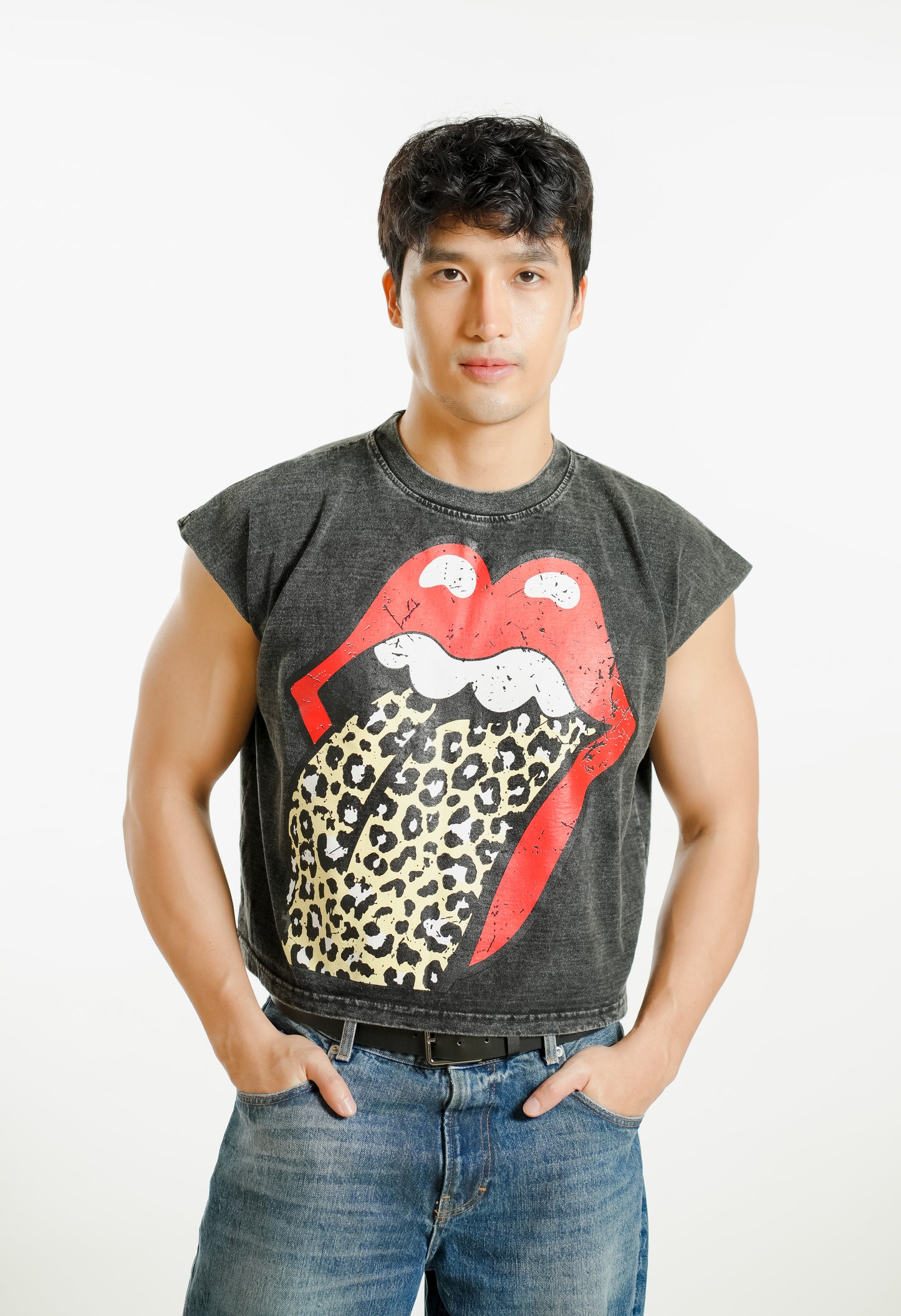 Leopard Tongue Cropped Muscle Tee