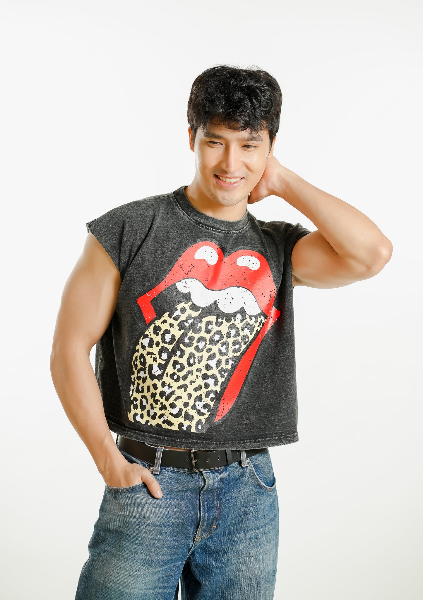 Leopard Tongue Cropped Muscle Tee