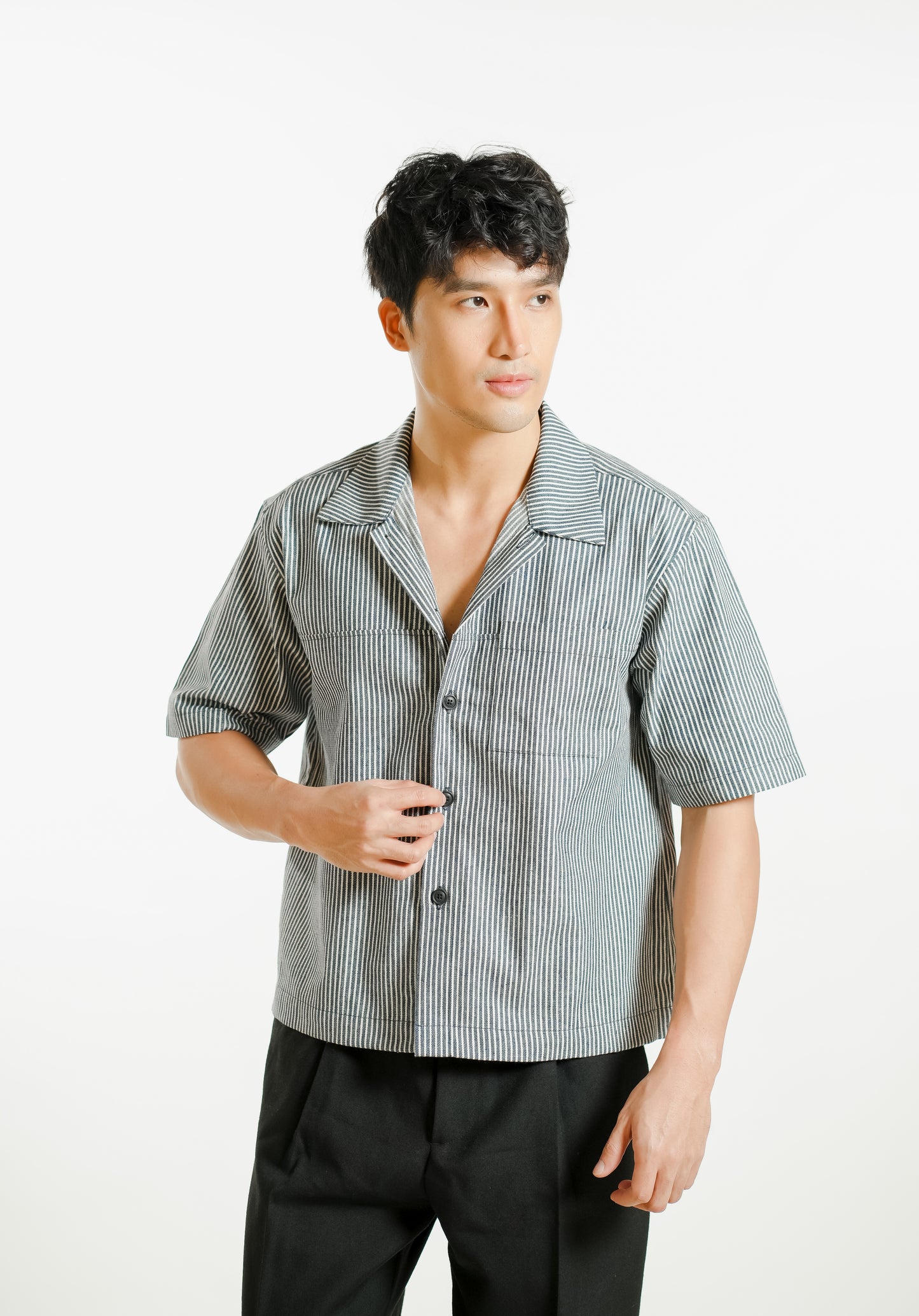 Denim Cropped Polo – Denim Stripe