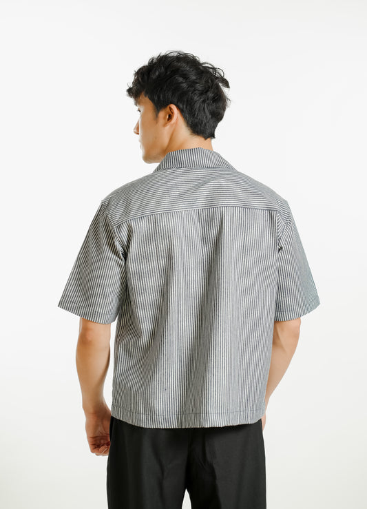 Denim Cropped Polo – Denim Stripe