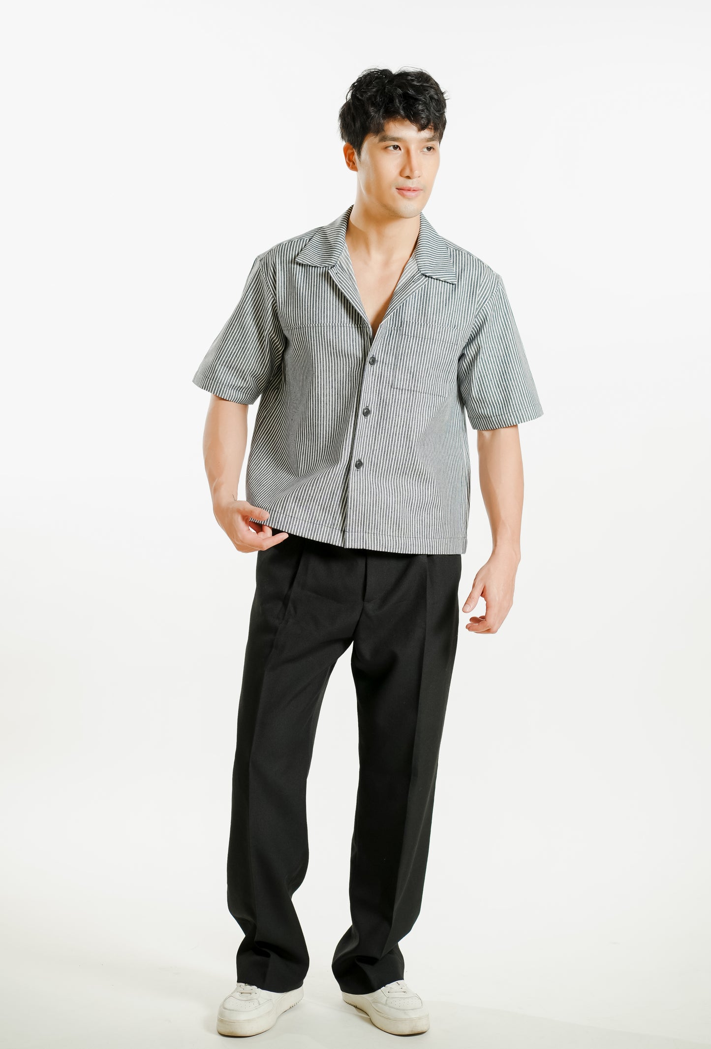 Denim Cropped Polo – Denim Stripe