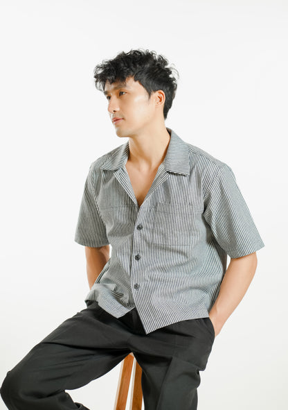 Denim Cropped Polo – Denim Stripe