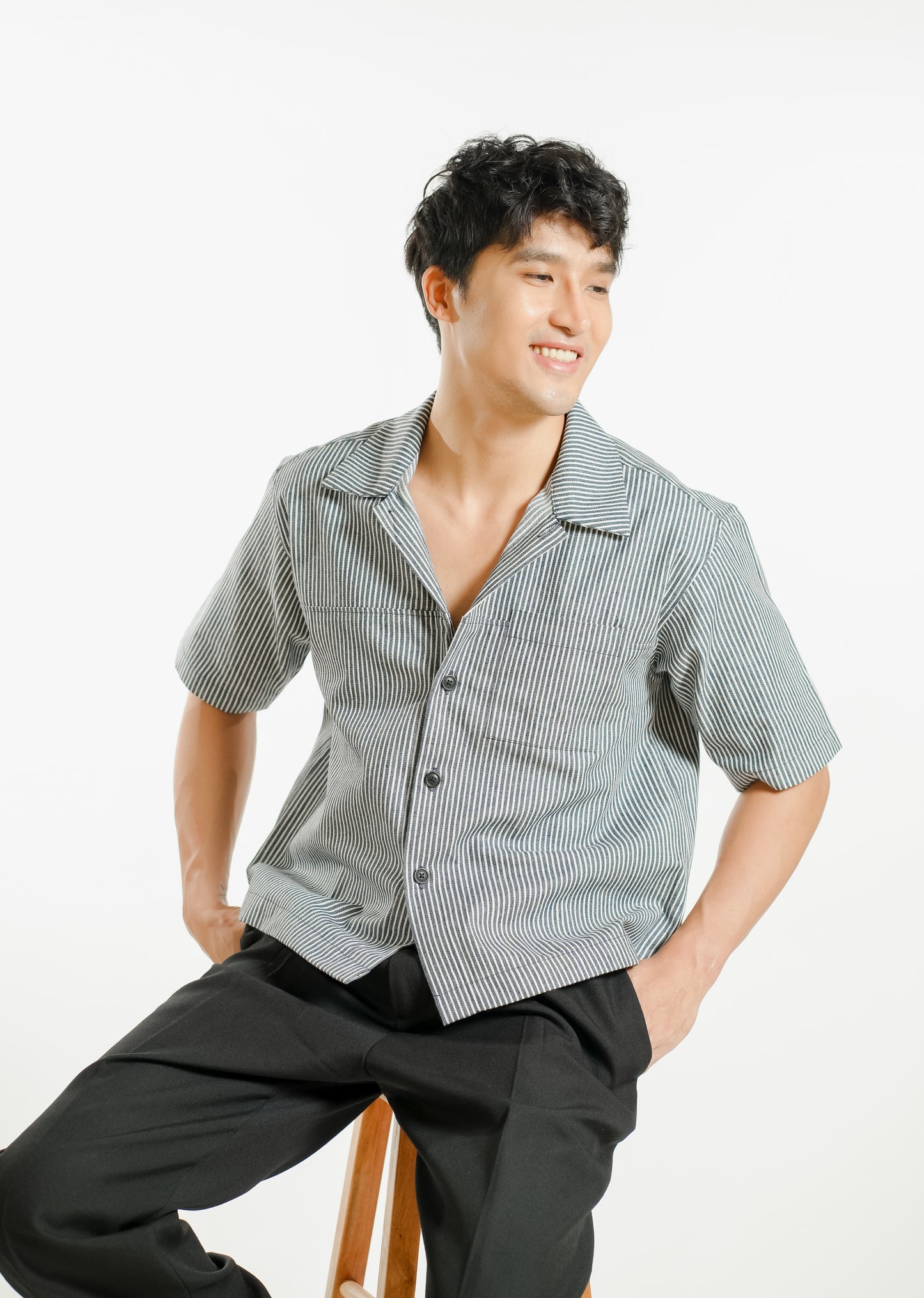 Denim Cropped Polo – Denim Stripe