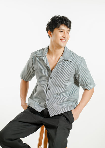 Denim Cropped Polo – Denim Stripe