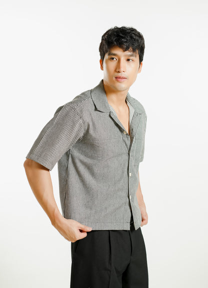 Denim Cropped Polo - Dark Stripe