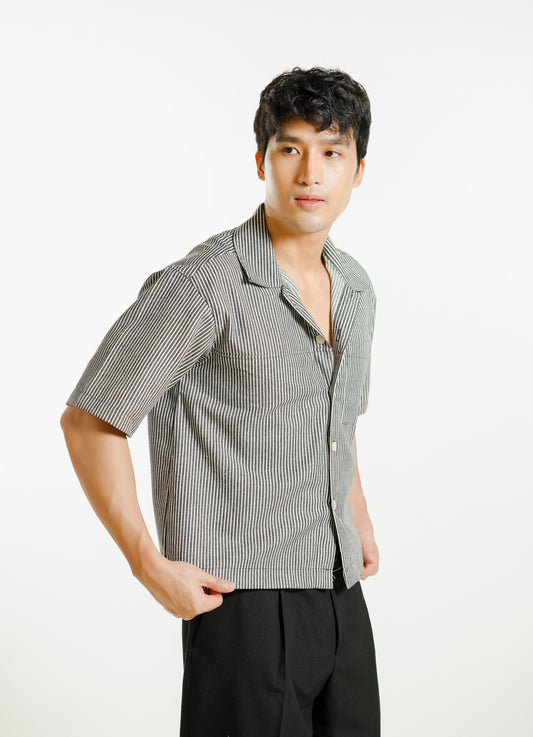 Denim Cropped Polo - Dark Stripe