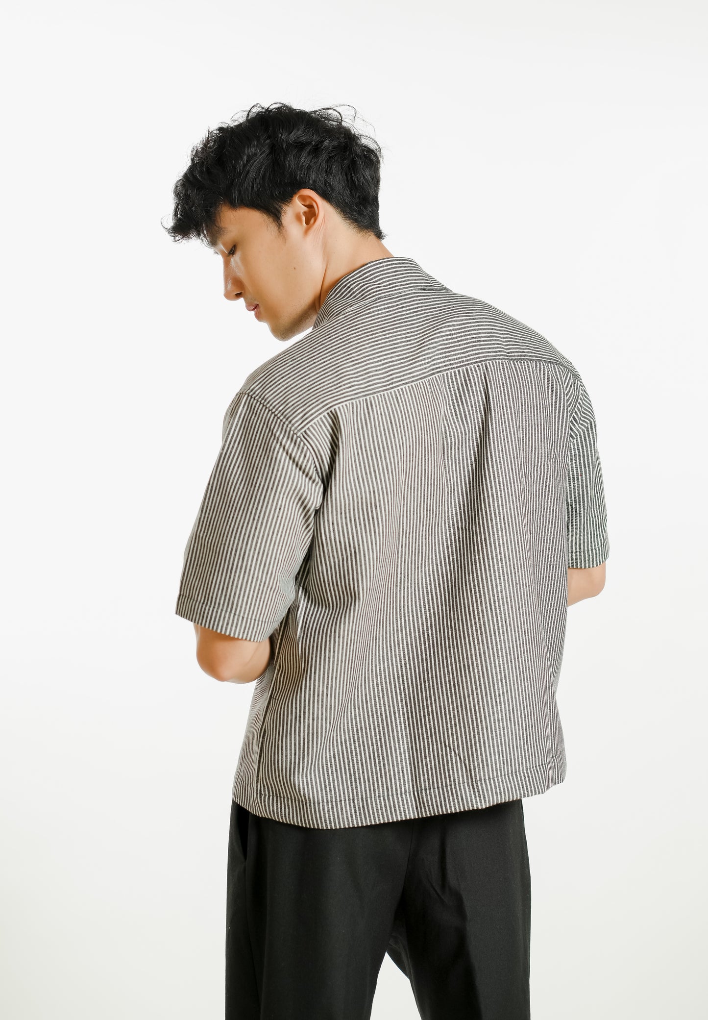 Denim Cropped Polo - Dark Stripe