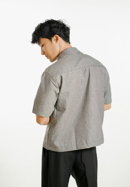 Denim Cropped Polo - Dark Stripe