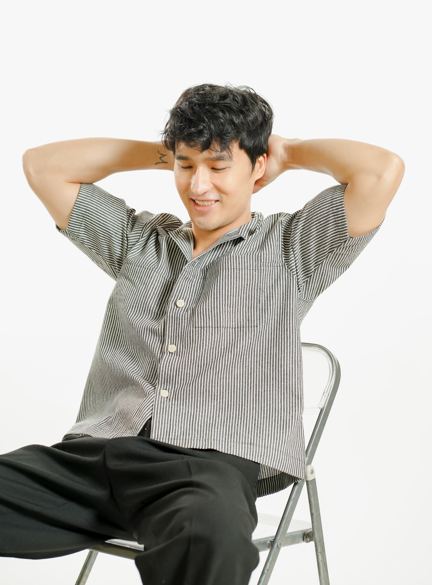 Denim Cropped Polo - Dark Stripe