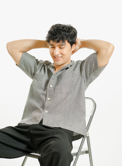 Denim Cropped Polo - Dark Stripe