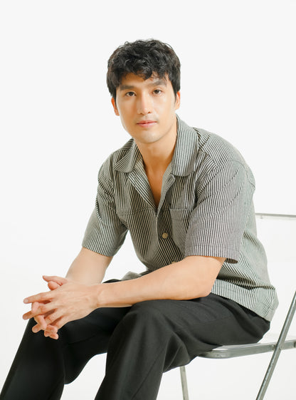 Denim Cropped Polo - Dark Stripe