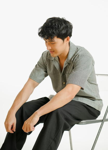 Denim Cropped Polo - Dark Stripe