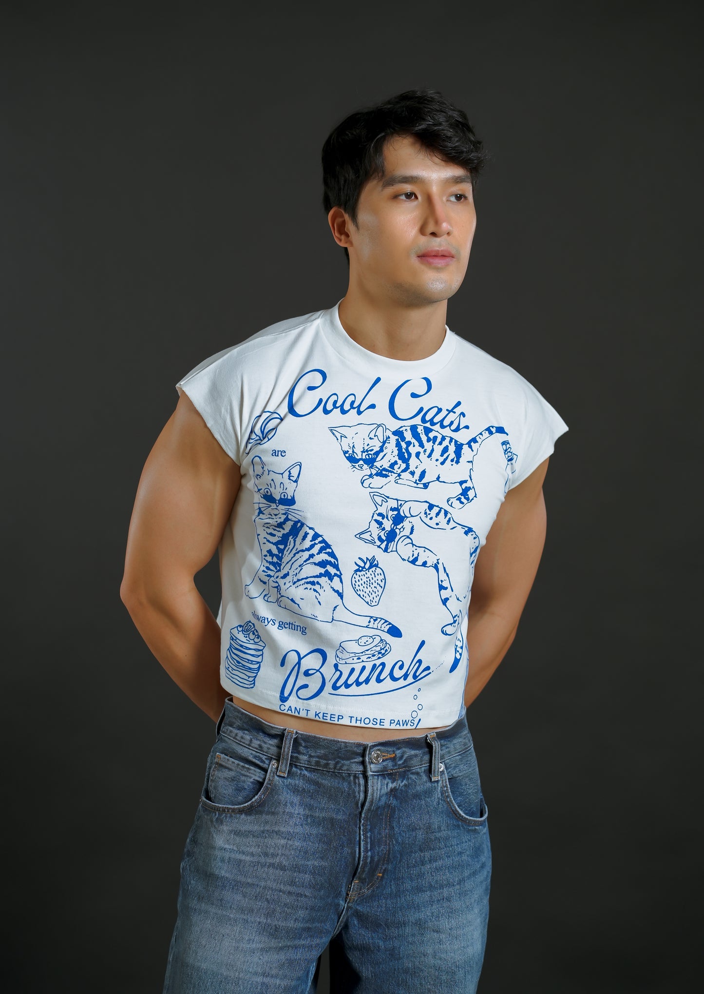 Cool Cats Cropped Muscle Tee – White