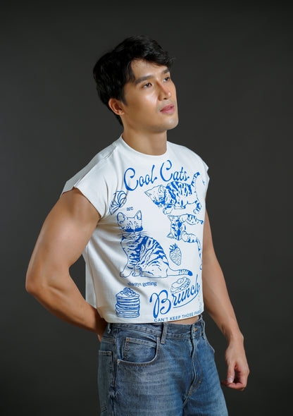 Cool Cats Cropped Muscle Tee – White