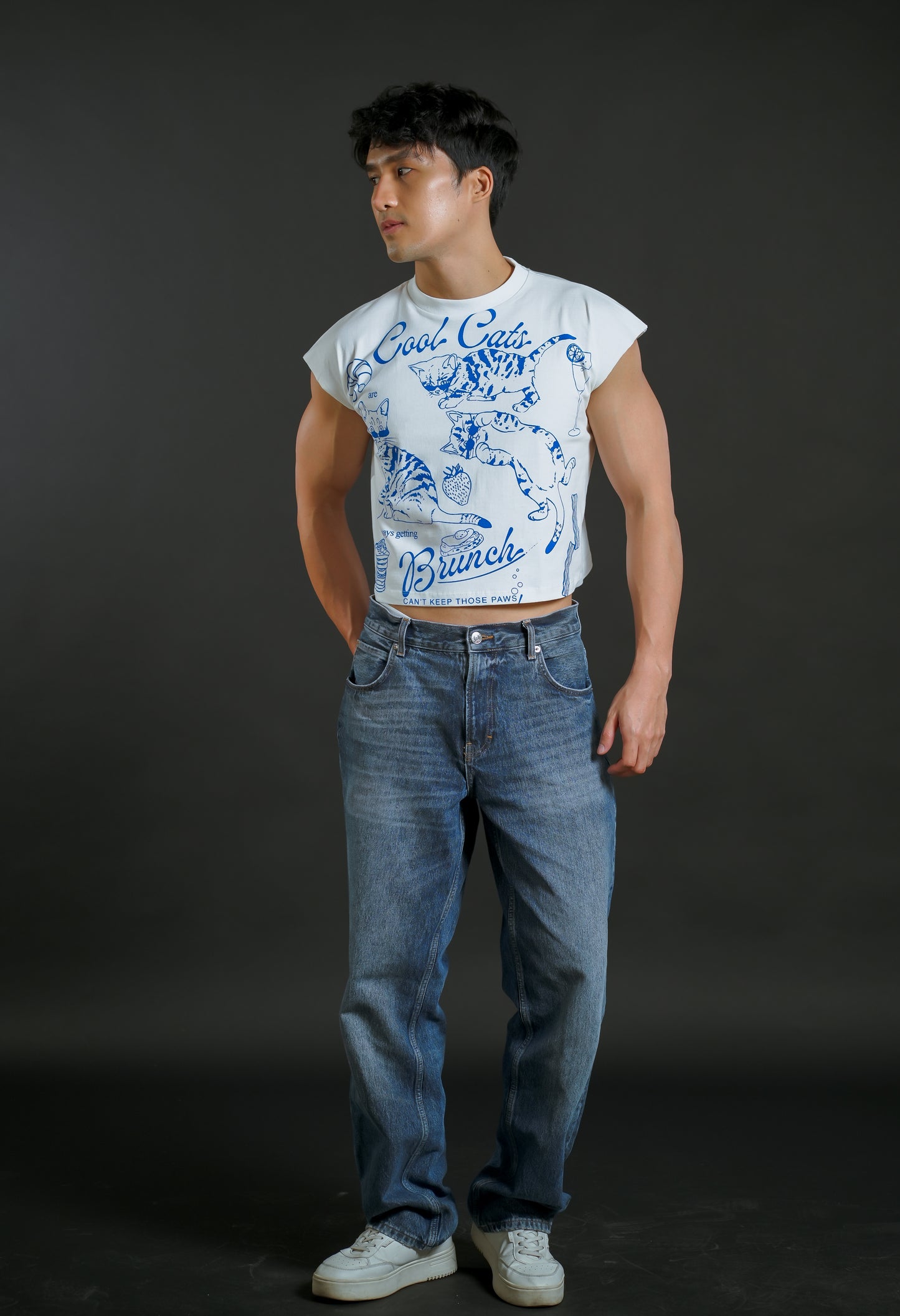 Cool Cats Cropped Muscle Tee – White