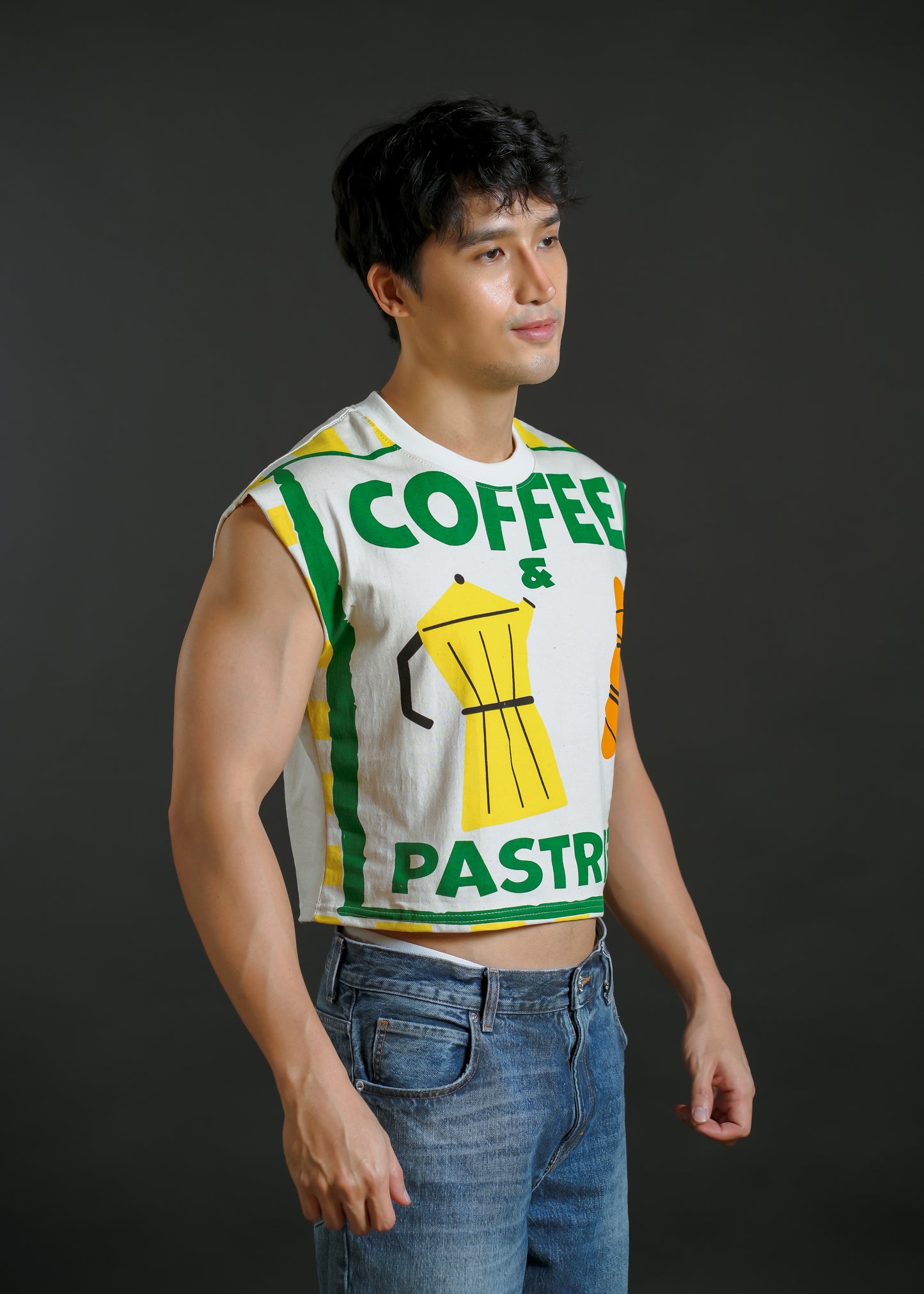 Coffee and Pastries Cropped Muscle Tee – Yellow Variant