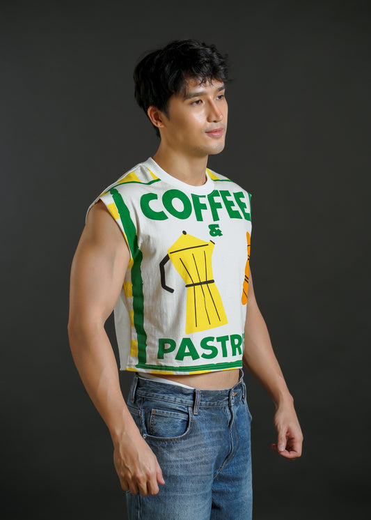 Coffee and Pastries Cropped Muscle Tee – Yellow Variant