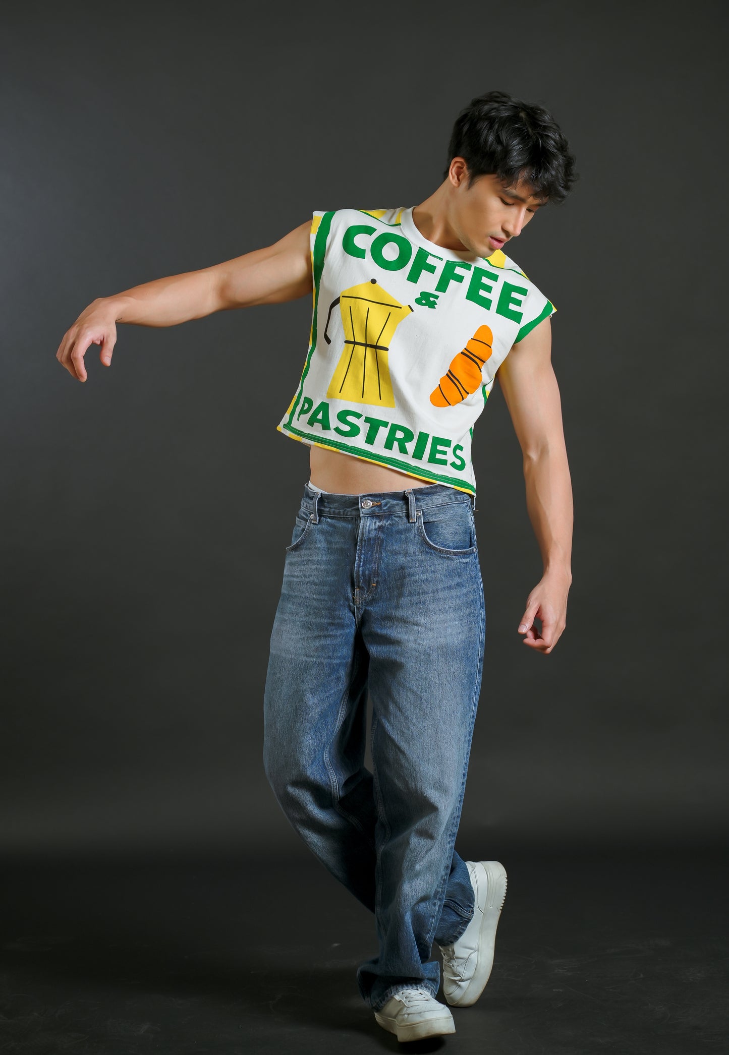 Coffee and Pastries Cropped Muscle Tee – Yellow Variant