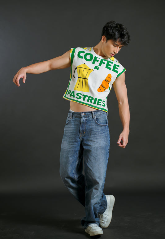 Coffee and Pastries Cropped Muscle Tee – Yellow Variant