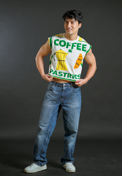 Coffee and Pastries Cropped Muscle Tee – Yellow Variant