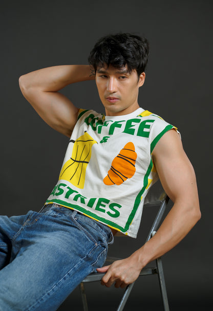 Coffee and Pastries Cropped Muscle Tee – Yellow Variant