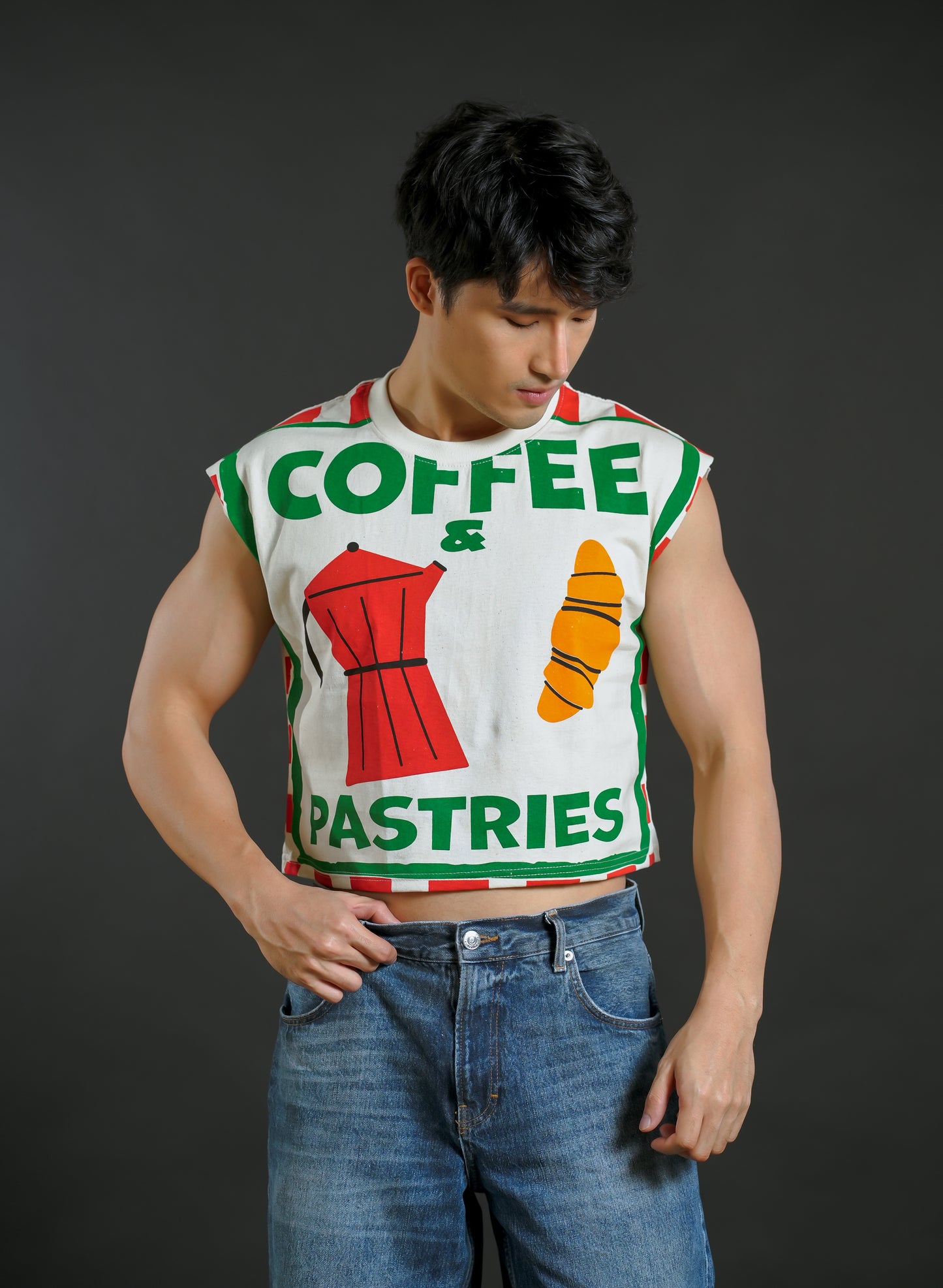 Coffee and Pastries Cropped Muscle Tee – Red Variant