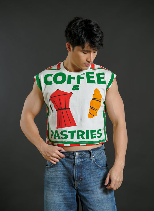 Coffee and Pastries Cropped Muscle Tee – Red Variant