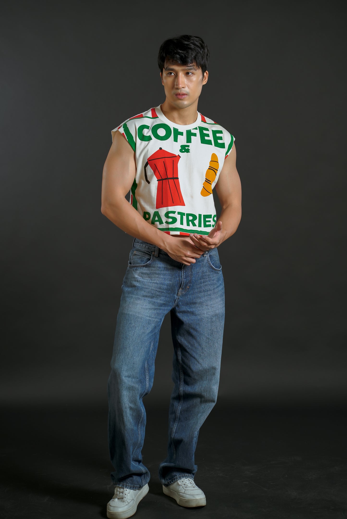 Coffee and Pastries Cropped Muscle Tee – Red Variant