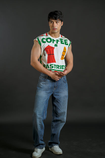 Coffee and Pastries Cropped Muscle Tee – Red Variant