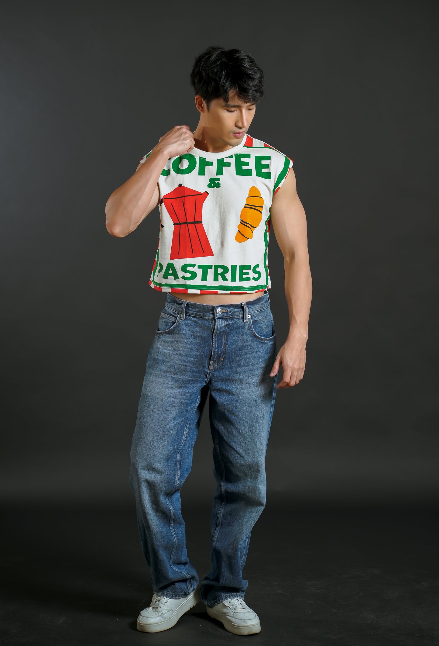 Coffee and Pastries Cropped Muscle Tee – Red Variant