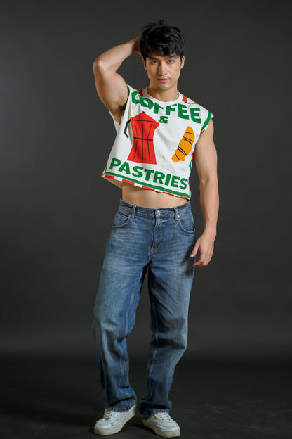Coffee and Pastries Cropped Muscle Tee – Red Variant
