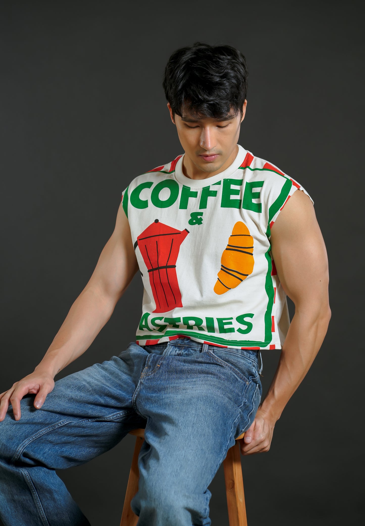 Coffee and Pastries Cropped Muscle Tee – Red Variant