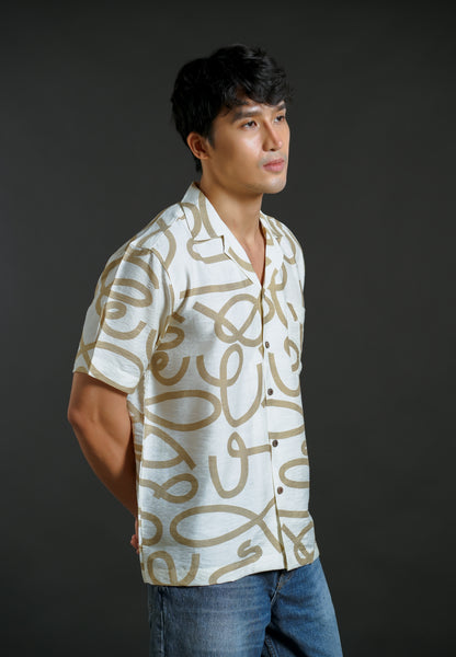 Abstract Script Camp Collar Shirt