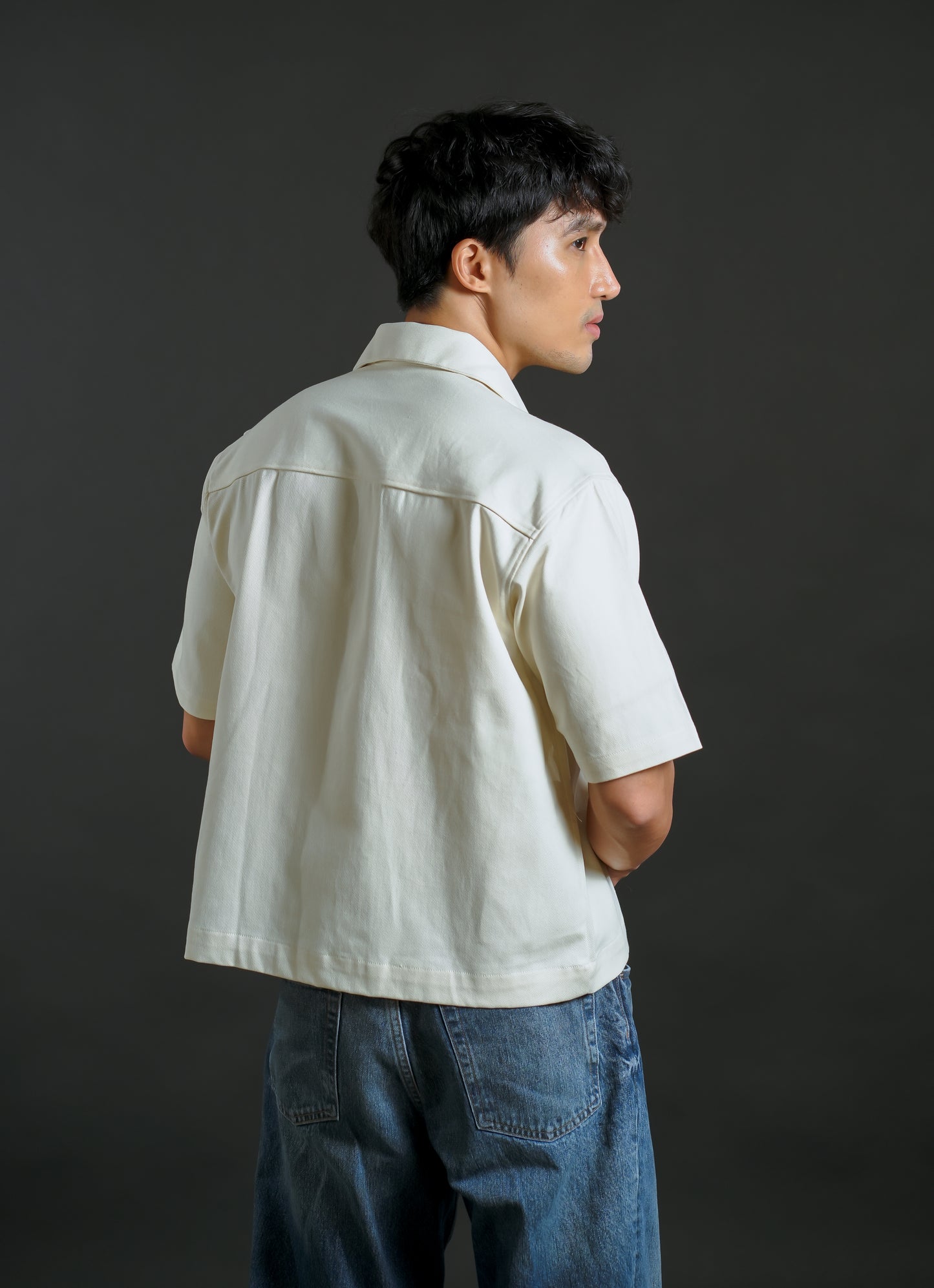 Denim Cropped Polo Cream