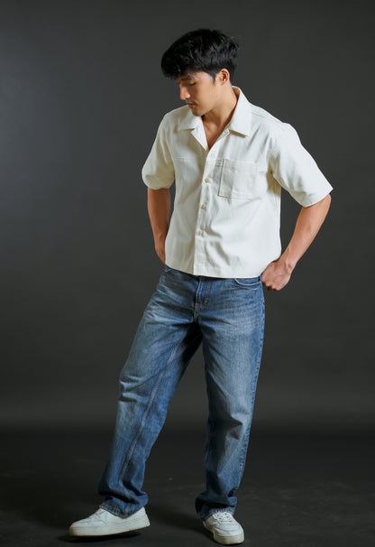 Denim Cropped Polo Cream