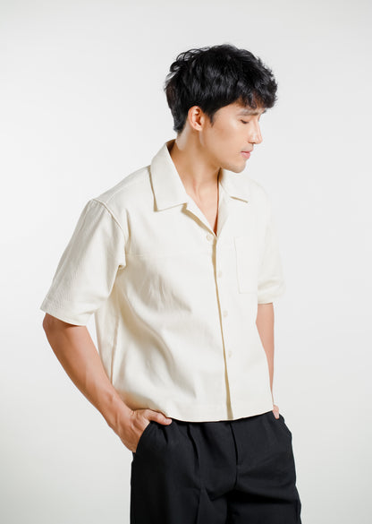 Denim Cropped Polo Cream