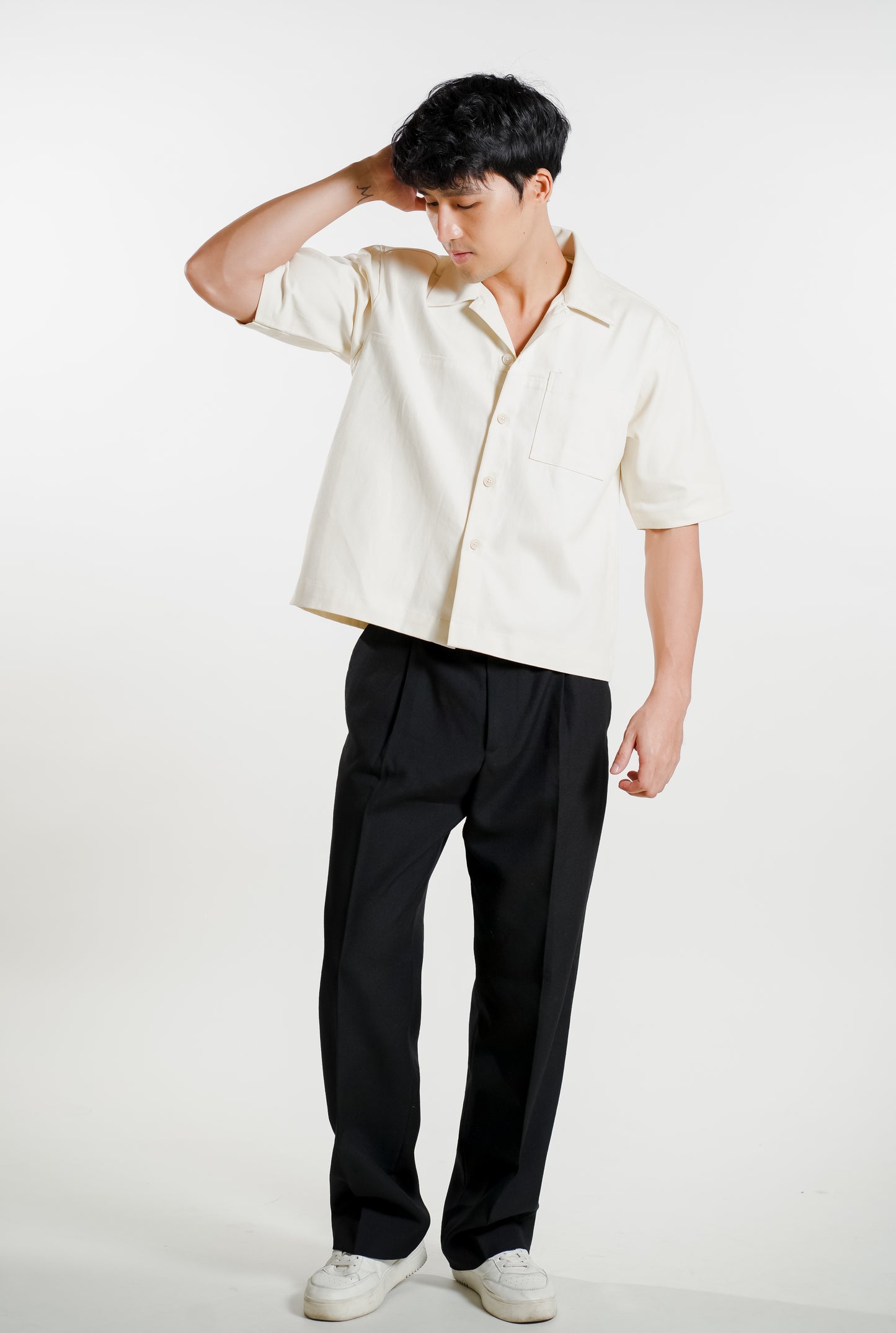 Denim Cropped Polo Cream