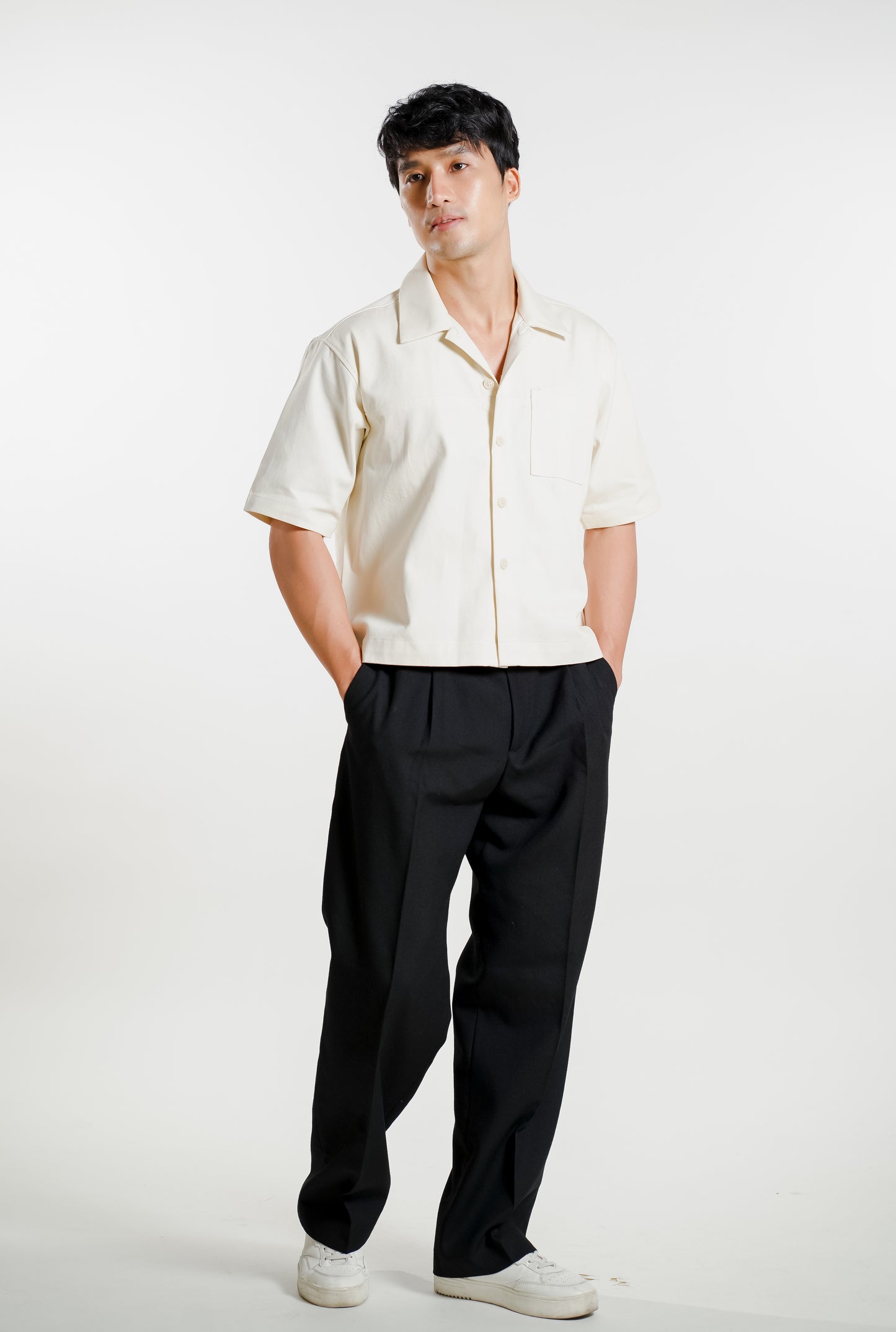 Denim Cropped Polo Cream