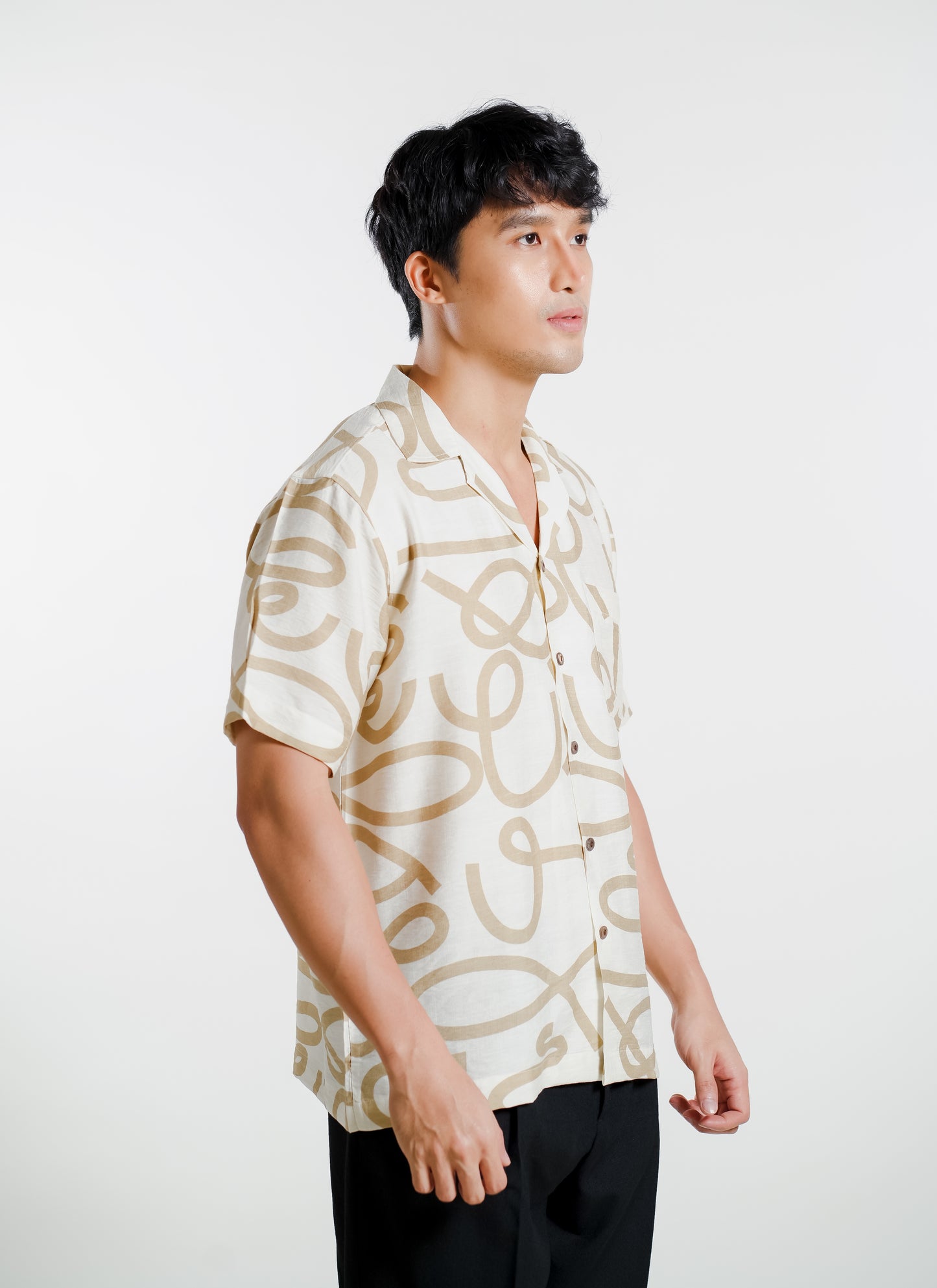 Abstract Script Camp Collar Shirt