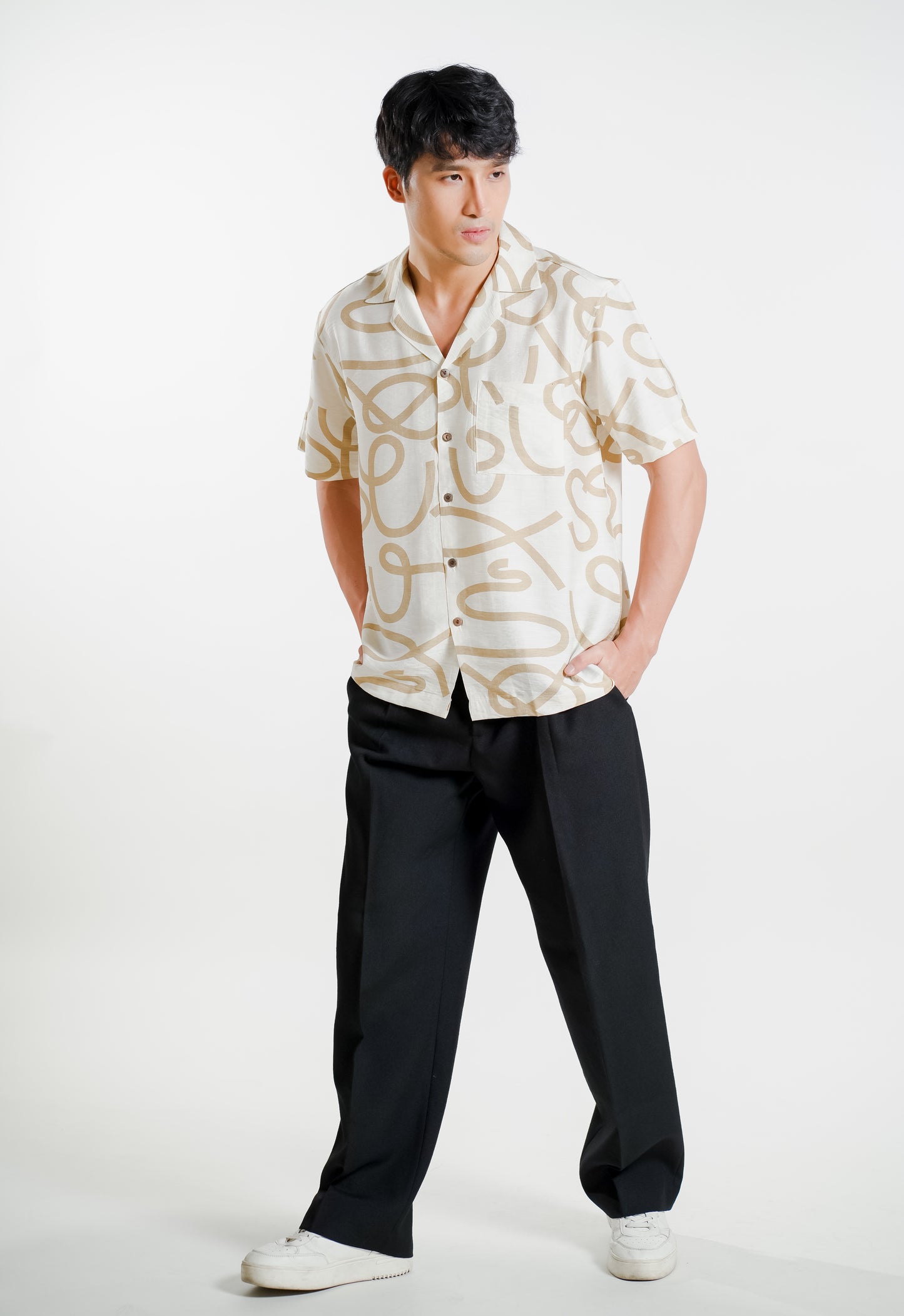 Abstract Script Camp Collar Shirt