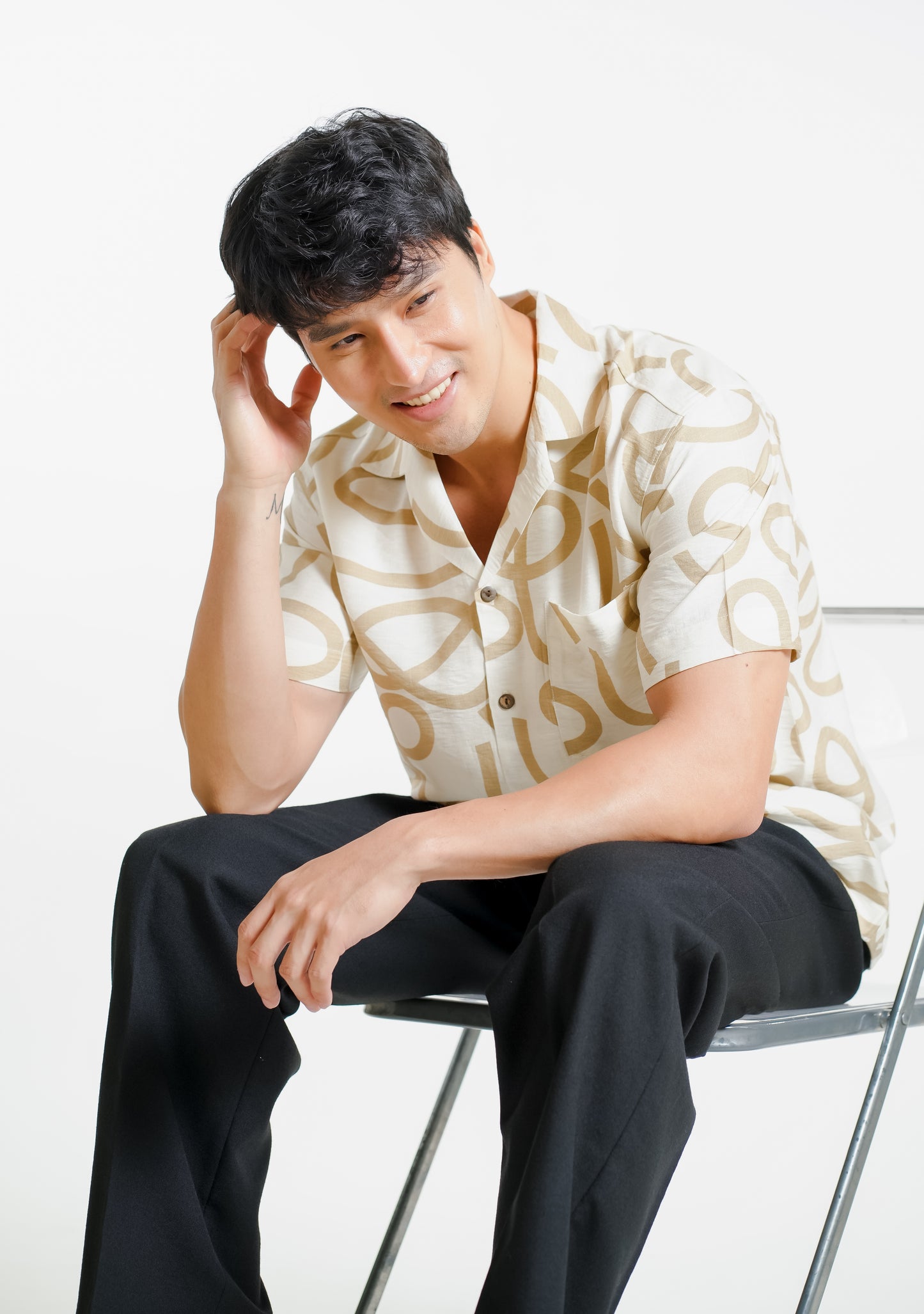 Abstract Script Camp Collar Shirt