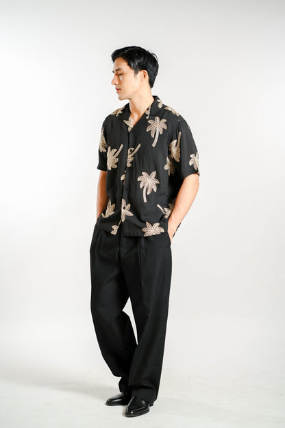 Palm Embroidery Resort Shirt in Black