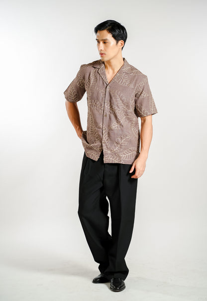 Tropical Leaf Embroidery Resort Shirt