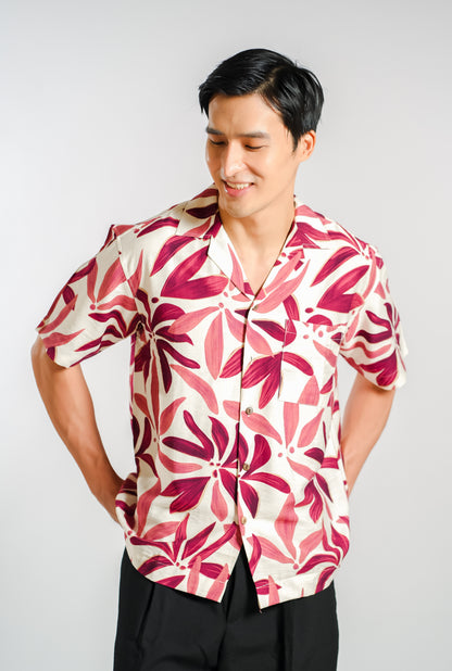 Tropical Floral Resort Shirt in Berry